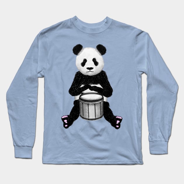 Panda Bear Playing The Drums Long Sleeve T-Shirt by mailboxdisco